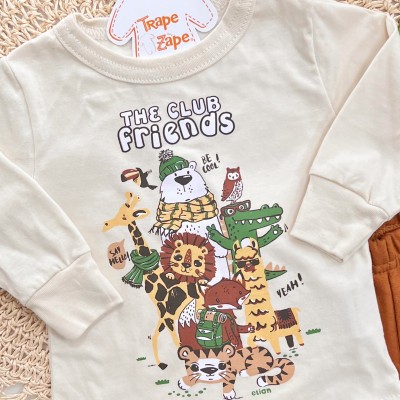Conj. Blusa Manga Longa The Club Friends e Calça de Moletom - Creme e Ferrugem